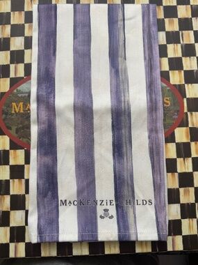 MACKENZIE CHILDS VIOLET STRIPE PRINTED DISH TOWEL 100% COTTON 18X26" NEW WITH TA